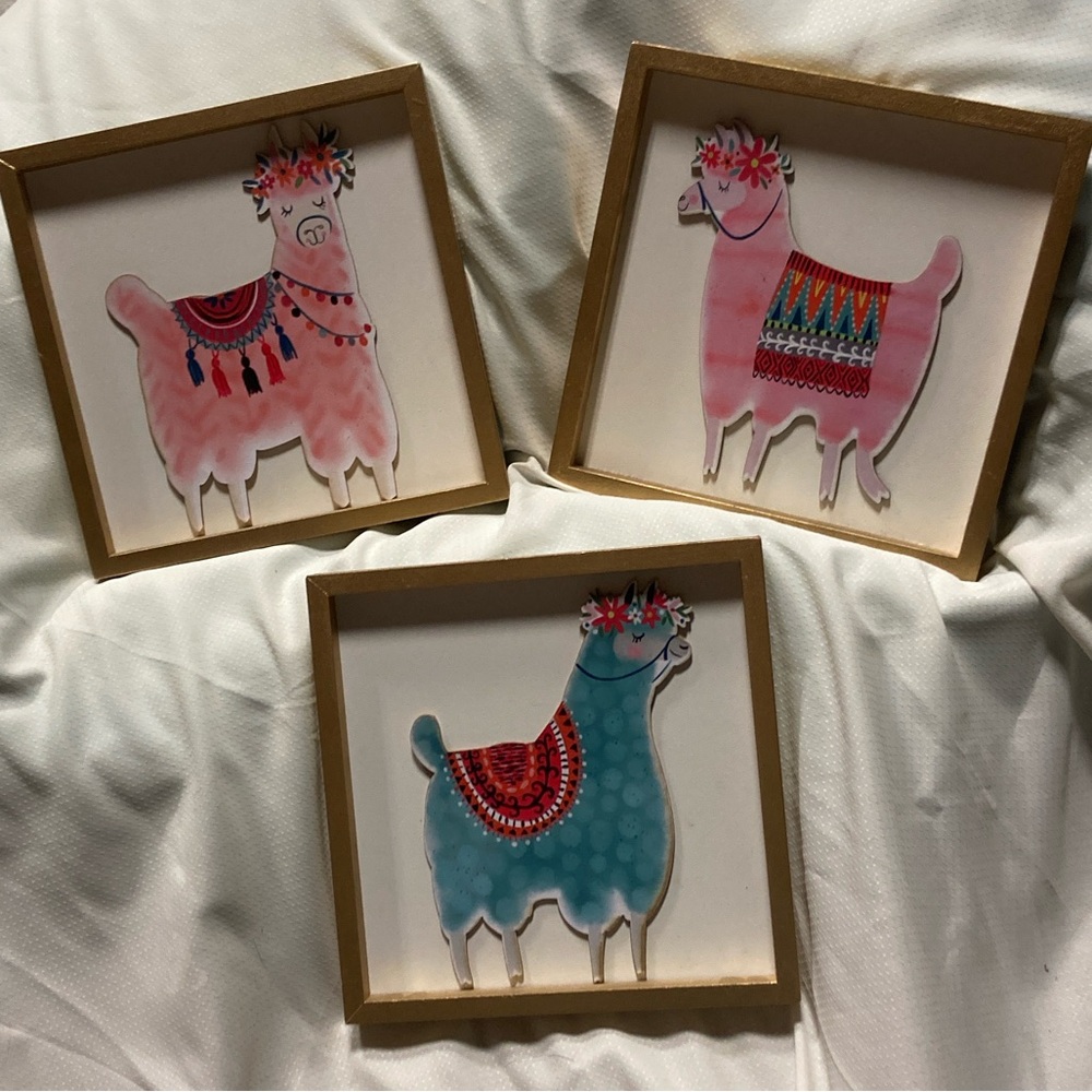 Set of 3 Llama Wall Art Decor